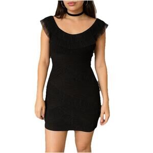 BCBG Briana Black Pleated Tulle Cocktail Homecoming Holiday Party Dress Size 2
